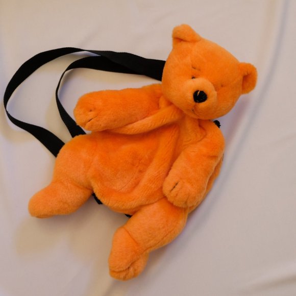90's Bright Orange Teddy Bear Plush Backpack 🧸🍊 - Picture 3 of 3